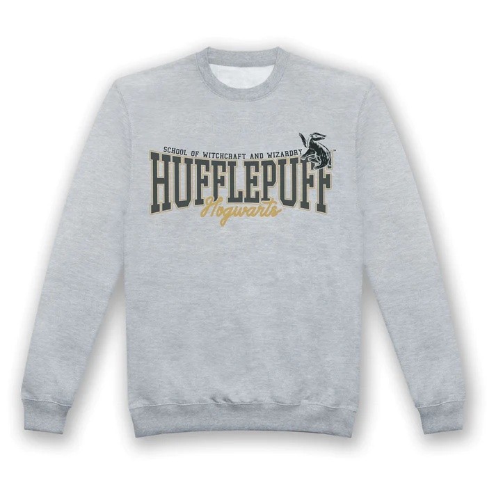 Harry Potter Hufflepuff Collegiate Grey Marl Adults Crew Small