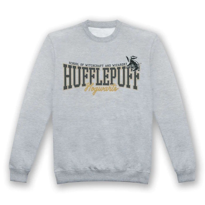 Harry Potter Hufflepuff Collegiate Grey Marl Adults Crew Large