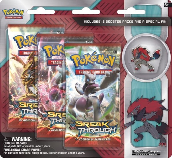 Pokémon TCG: 3 XY Breakthrough Booster Pack with Zoroark Pin