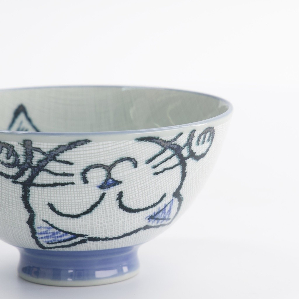 Kawaii Rice Bowl 11.5x6.2cm 300ml Blue Neko Cat