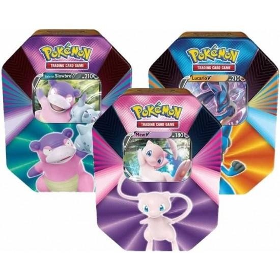 Pokémon TCG: V Forces Tin - Lucario V, Galarian Slowbro or V Mew V  at Random (Spring 2021)