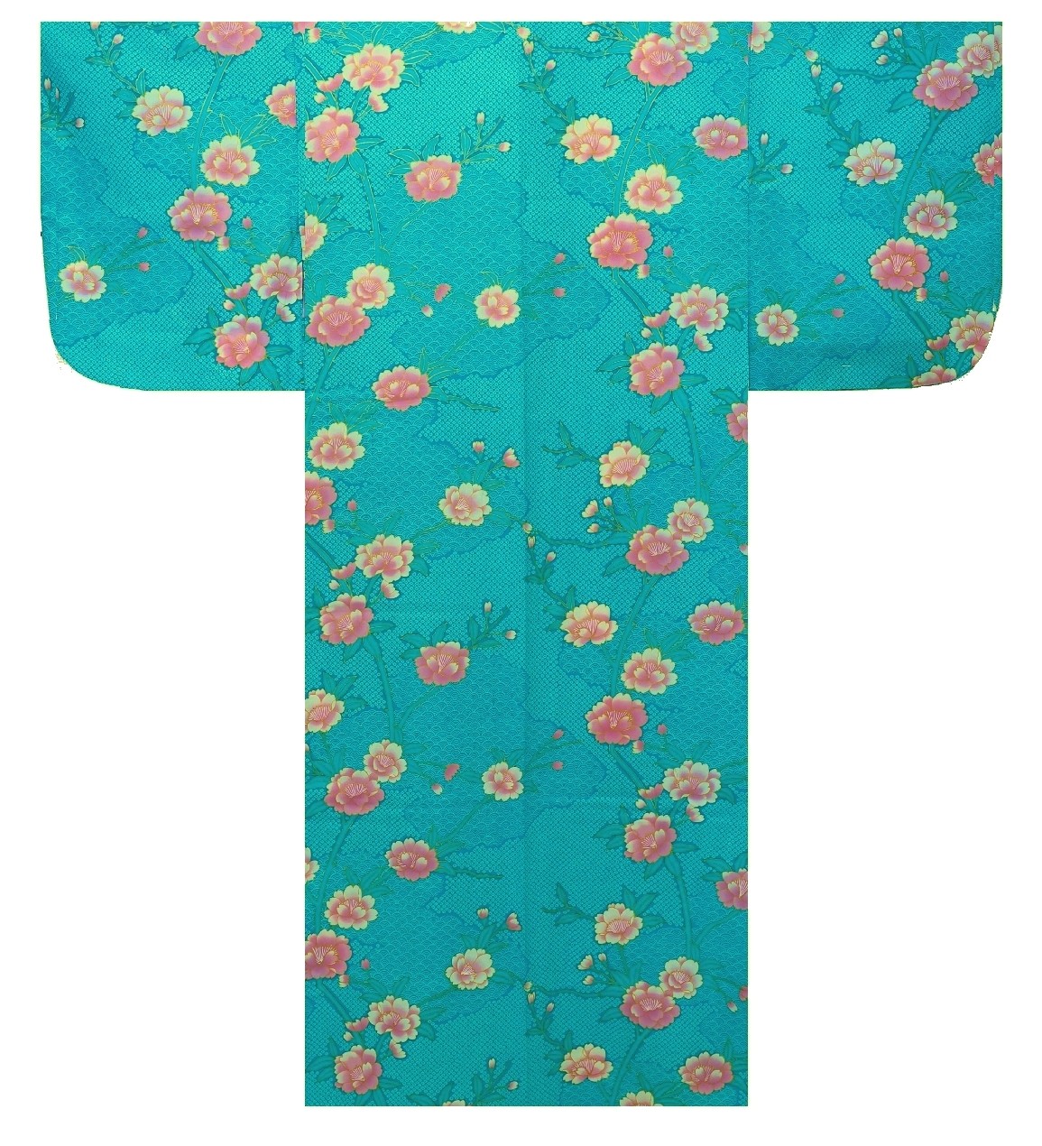 Ladies Yukata - "SAKURA" on Cloud Pattern - Turquois 