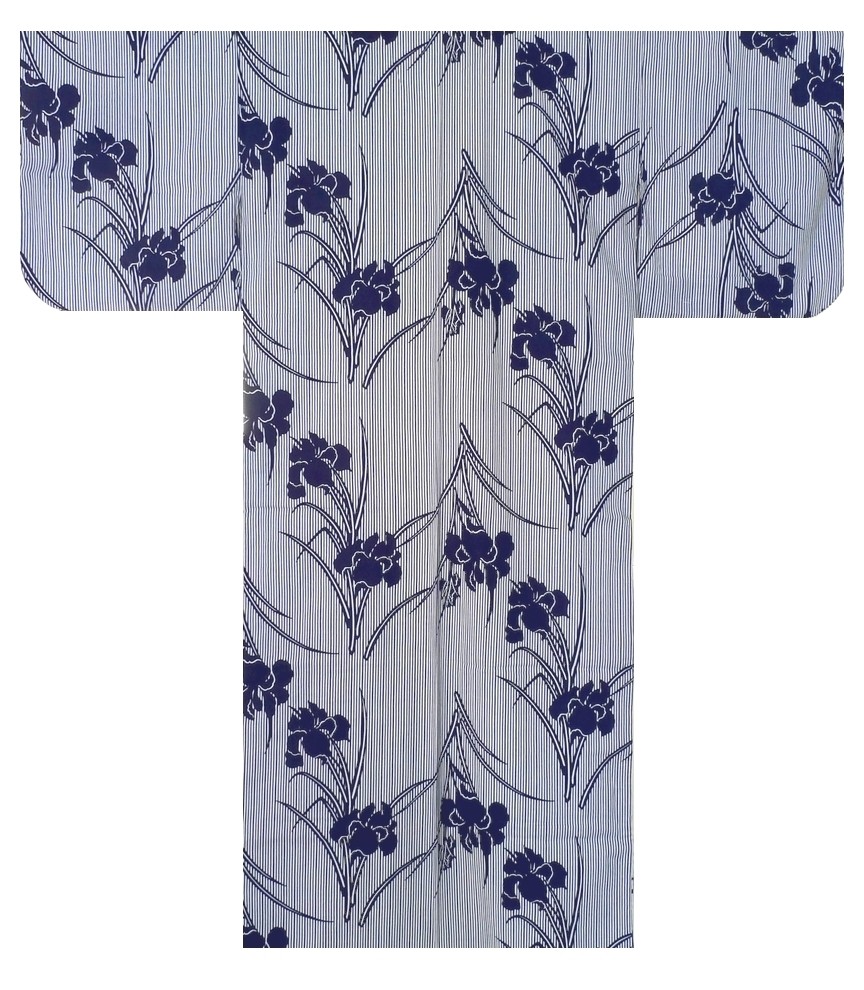 Ladies Yukata - Iris & Stripe - White