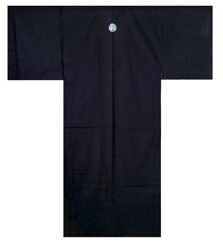 Mens Polyester Kimono - Japanese Crest “AOI” - Black 