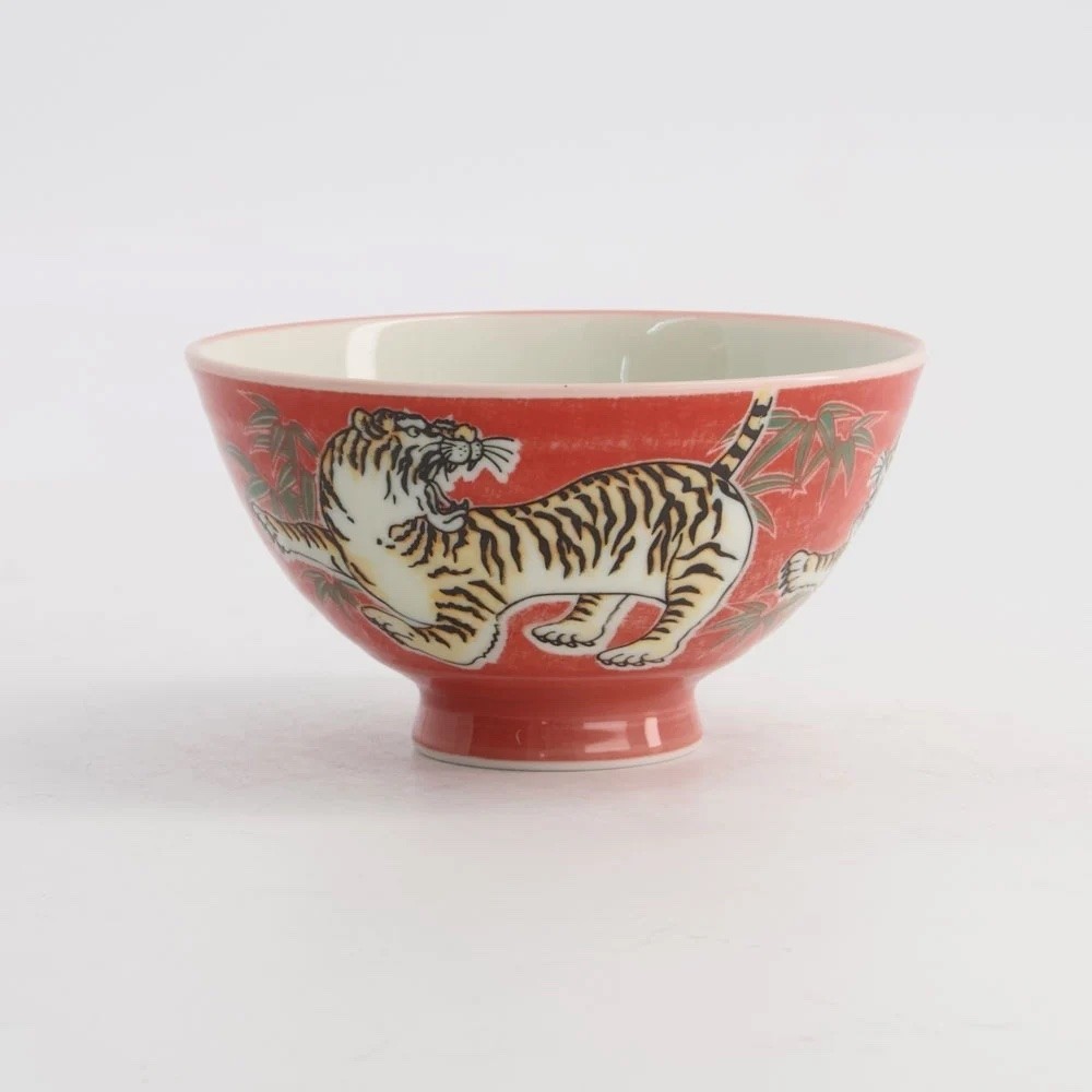 Kawaii Rice Bowl Tiger 11.5x6cm 300ml Red