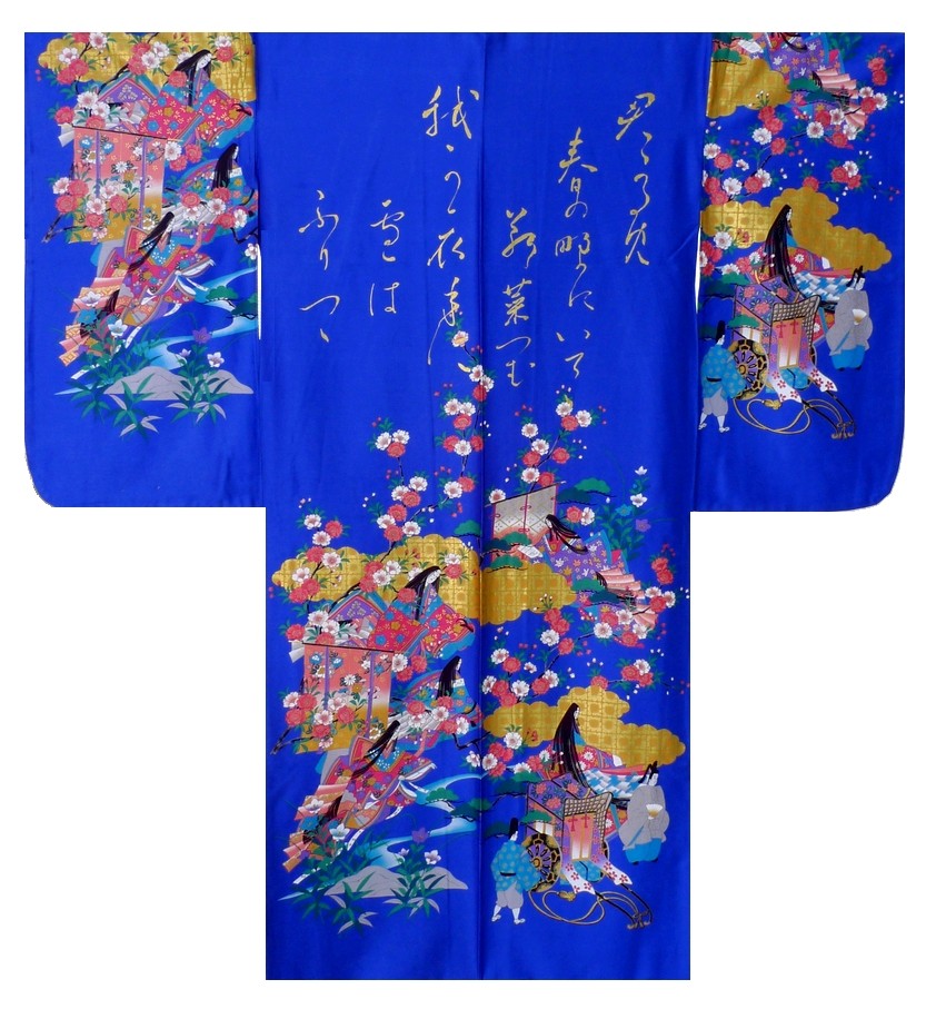 Ladies Kimono - Gilt Poem & Princess - Blue