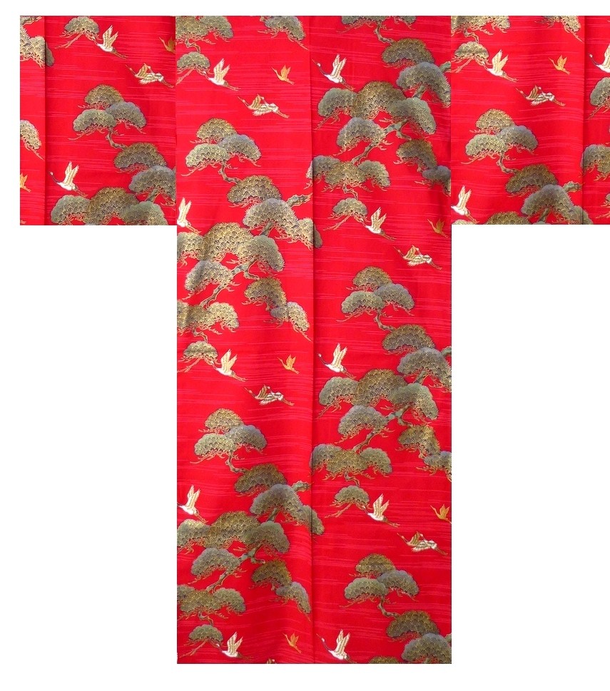 Mens Kimono - Pine & Crane - Red