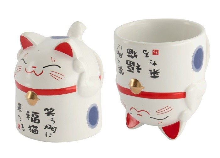 Maneki Neko - Kawaii Lucky Cat Blue Mug 350 ml