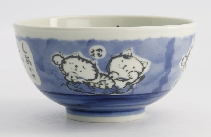 Kawaii Rice Bowl Cat 13x8cm 400ml Blue