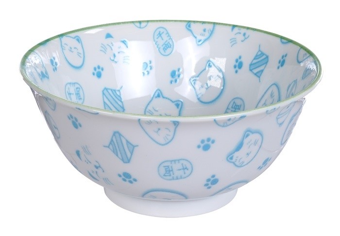 Maneki Neko - Kawaii Bowl 14.8 x 7cm 500ml Light Blue