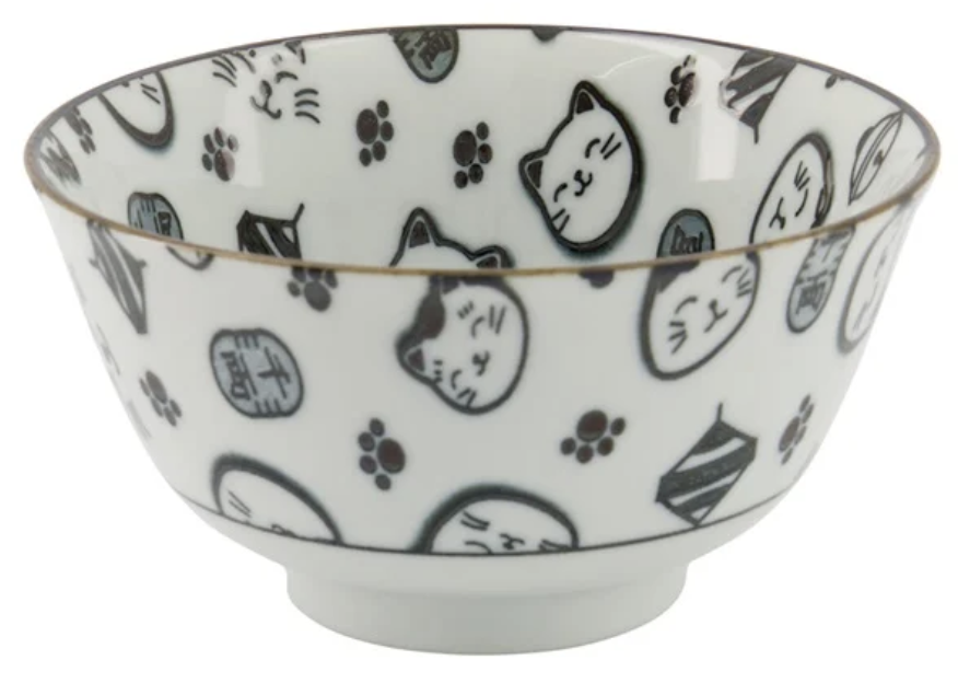 Kawaii Lucky Cat Bowl 12.7x6.8cm 300ml Black