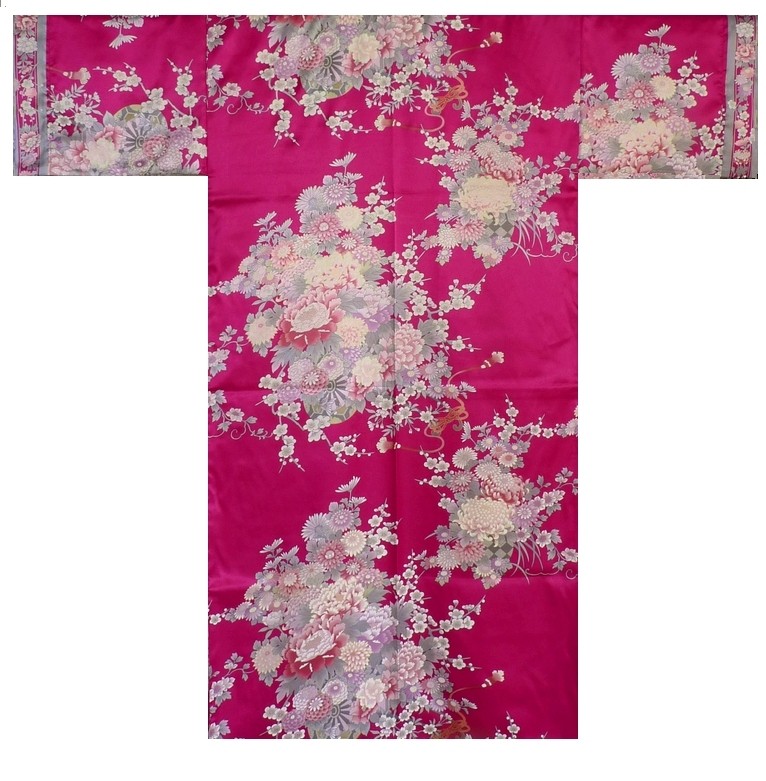 Ladies Polyester Kimono - Flower & Palankeen - Rose Pink