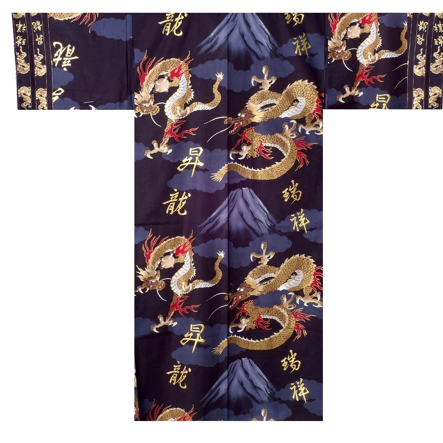 Mens Kimono - Dragon & Mt.”Fuji” - Black