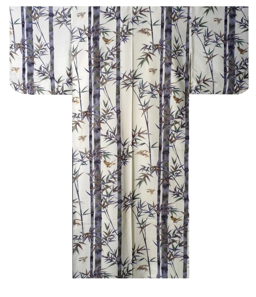 Ladies Yukata - Bamboo & Sparrow - White