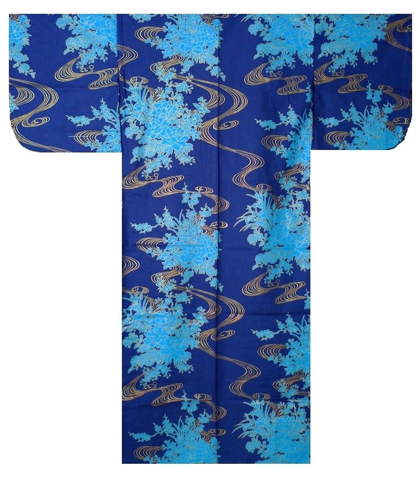 Ladies Yukata - Flowing Peony - Blue