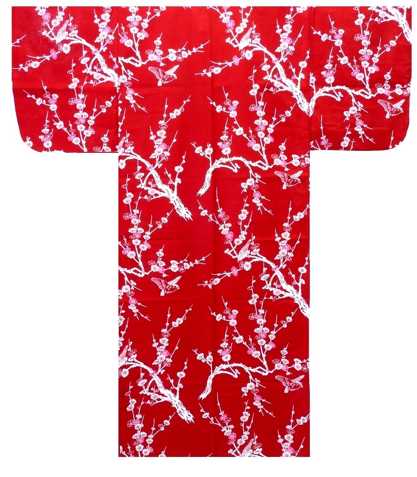 Ladies Yukata - Japanese Plum - Red