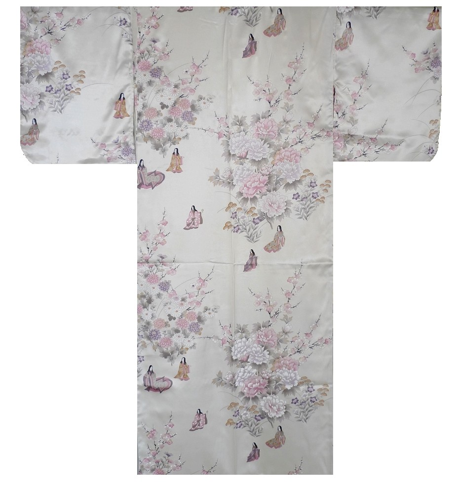 Ladies Polyester Kimono - Little Princess & Flowers - White