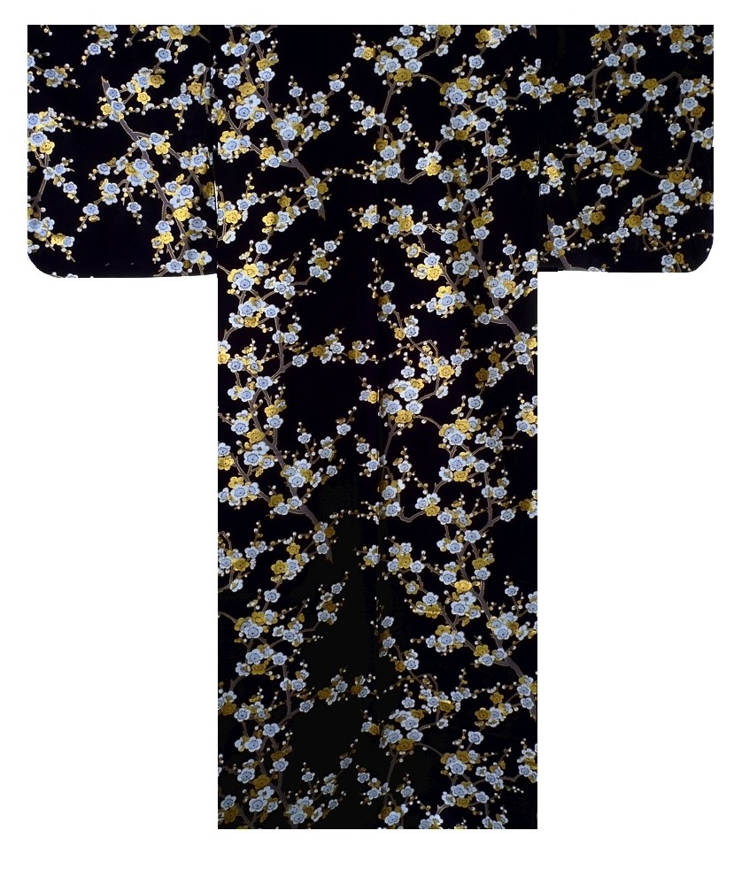 Ladies Yukata - White Plum - Black