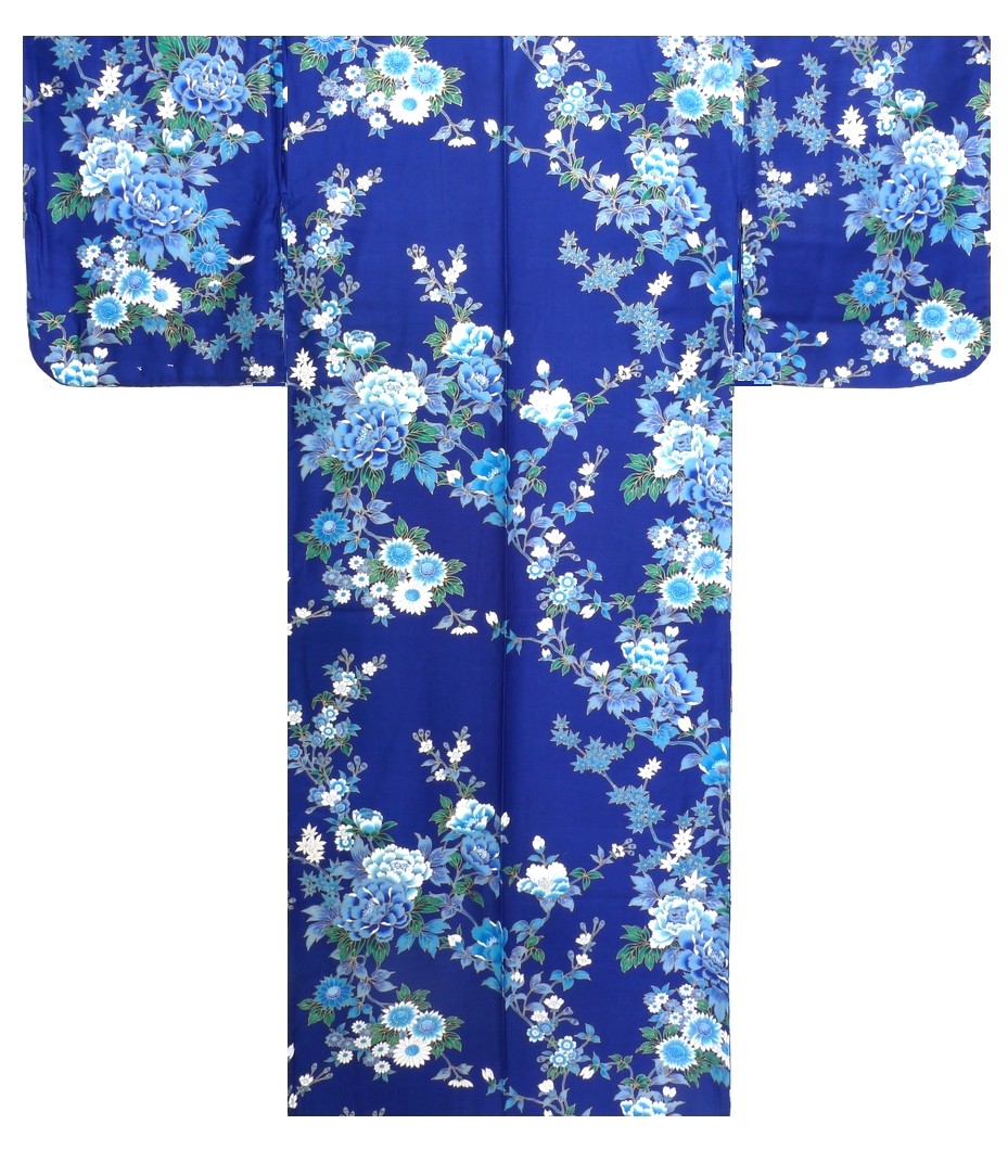 Ladies Kimono - Peony & Cherry Blossoms - Blue