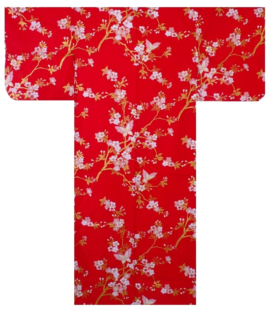 Ladies Yukata - Cherry Blossoms & Butterfly - Red