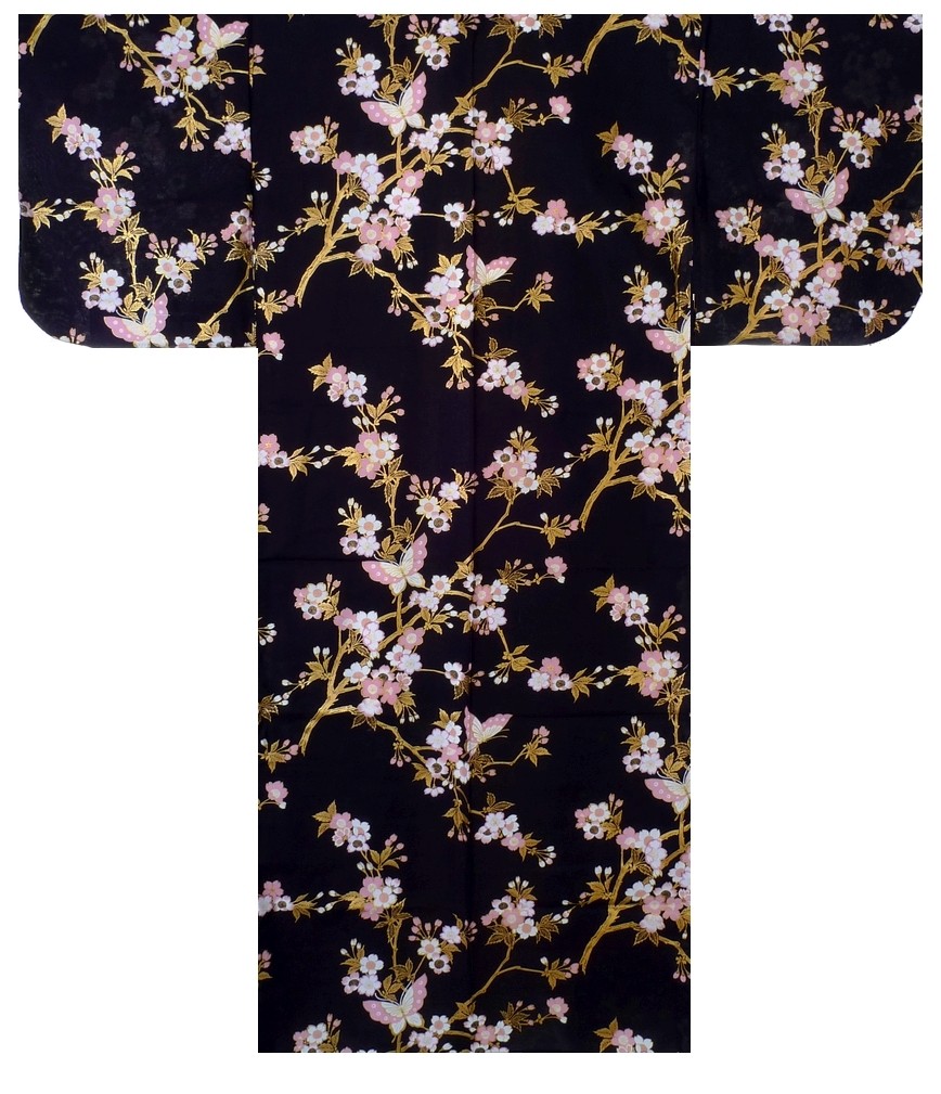 Ladies Yukata - Cherry Blossoms & Butterfly - Black