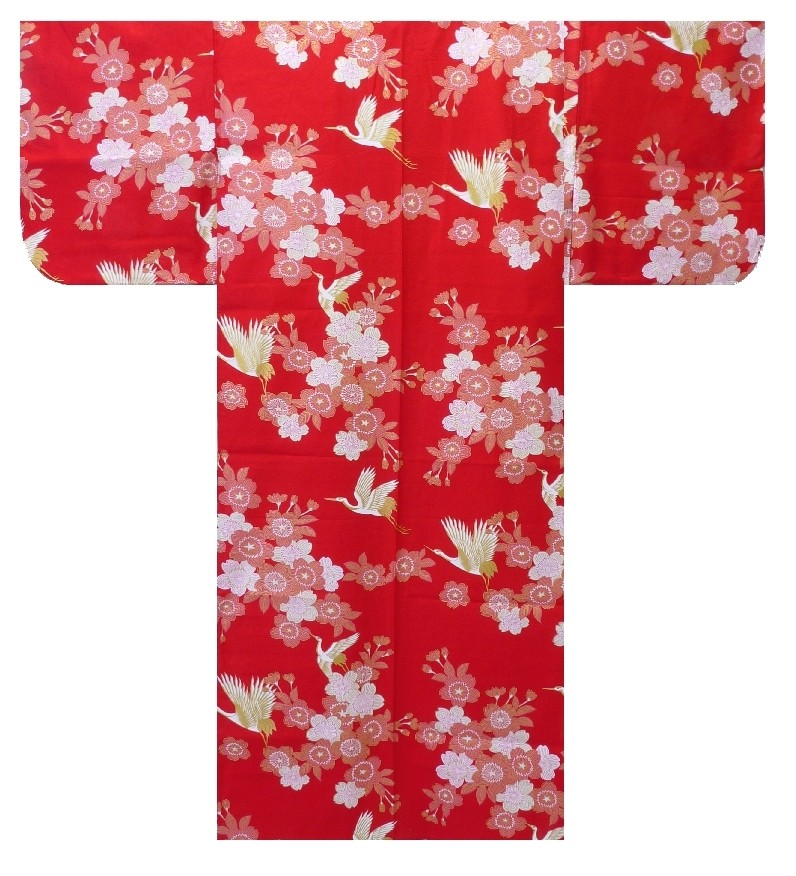 Ladies Yukata - Cherry Blossoms & Crane - Red