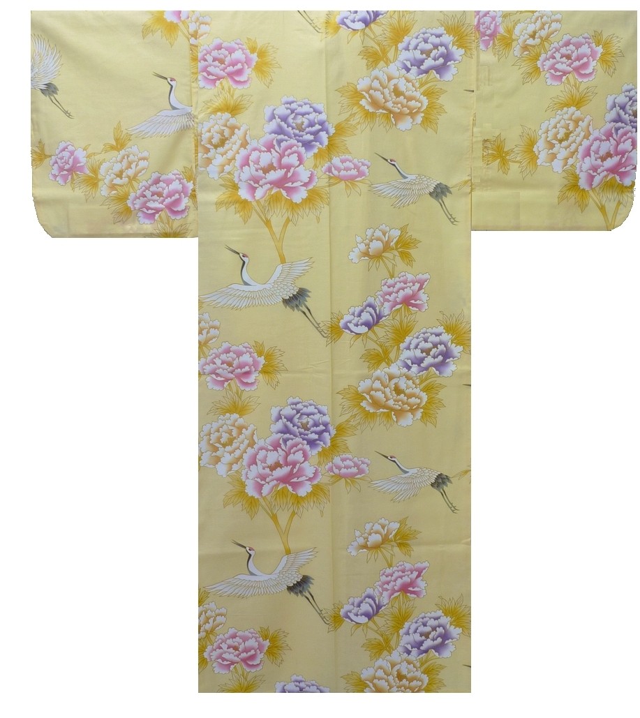 Ladies Kimono - Crane & Peony - Yellow