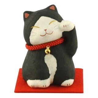 Maneki Neko - Lucky Cat Black Red Neckless with Bell