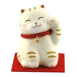 Maneki Neko - Lucky Cat White Tiger with Bell
