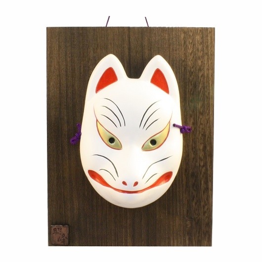 Kabuki Mask Fox with Ornamental Wooden Plate