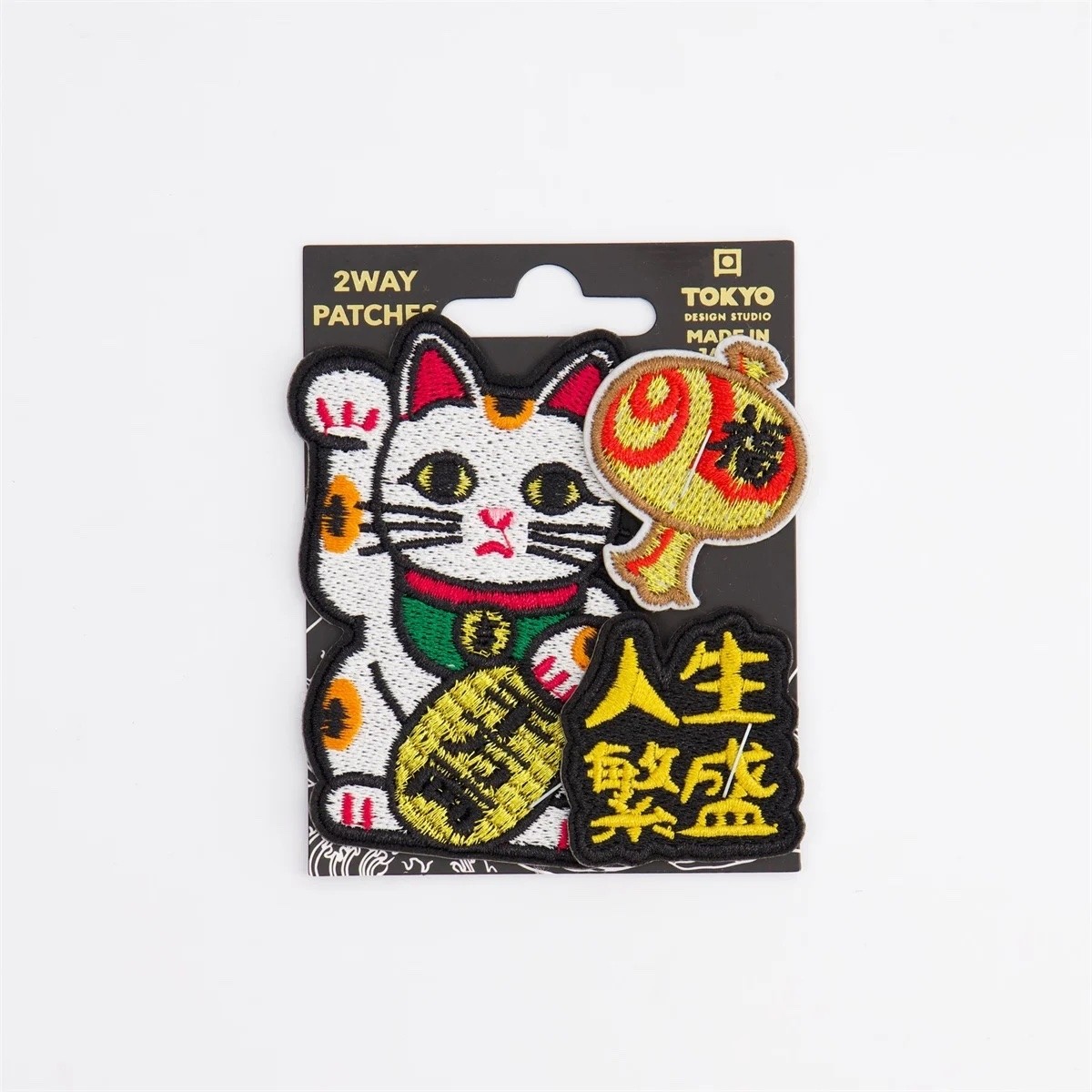 2-Way Embroidery Patches Lucky Cat White