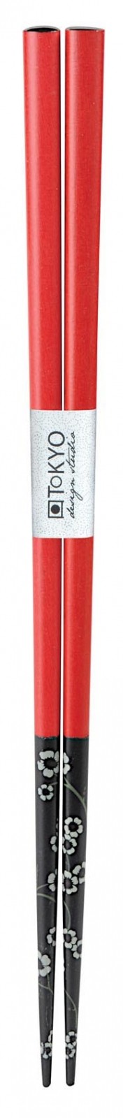 Chopstick Red / Black with Flower - 23 cm