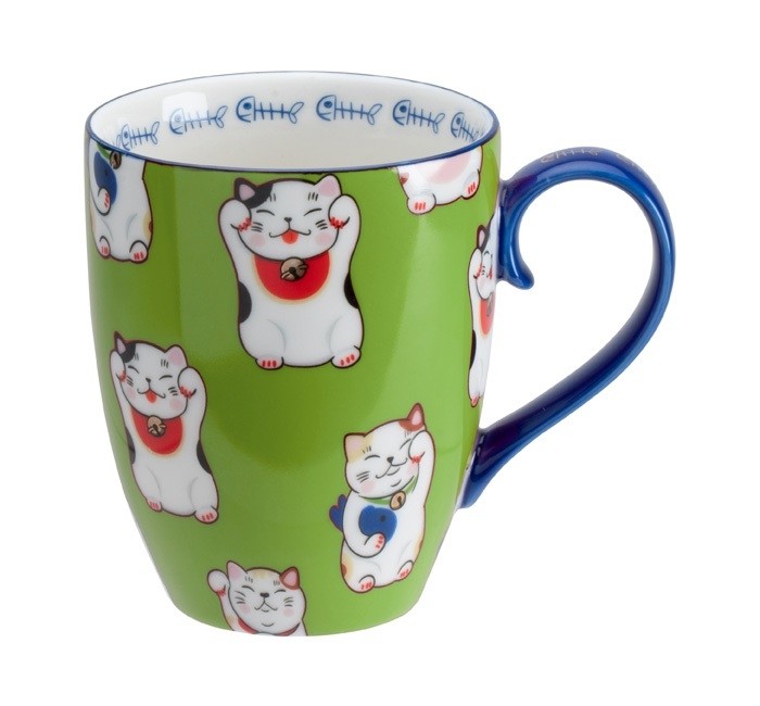 Maneki Neko - Kawaii Lucky Cat Mug W/Giftbox Green Classic Cat