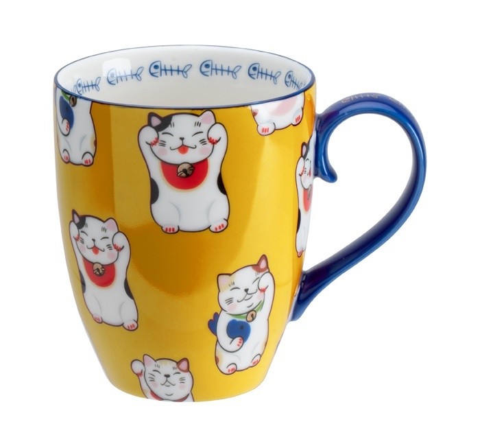 Maneki Neko - Kawaii Lucky Cat Mug W/Giftbox Yellow Classic Cat