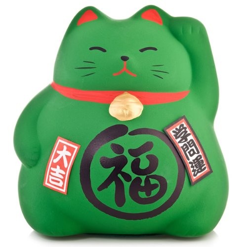 Maneki Neko - Medium Lucky Cat - Green - Education & Studies - 9 cm