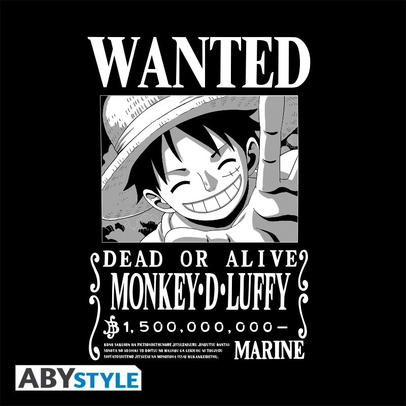 T-SHIRT ONE PIECE "Wanted Luffy 1.5 Billions Black & White" Large