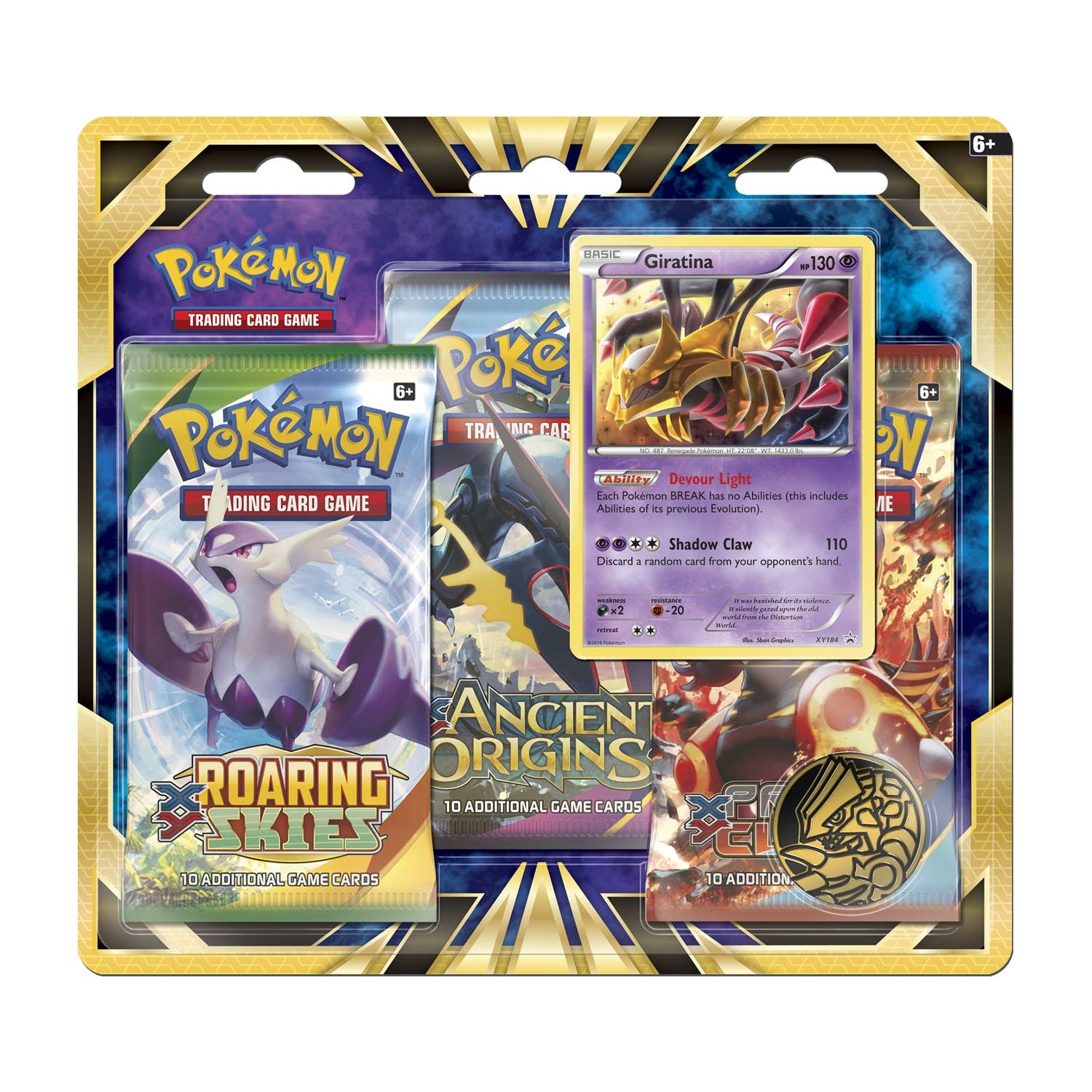 Pokémon TCG: 3 Booster Packs with Bonus Giratina Promo Card and Coin