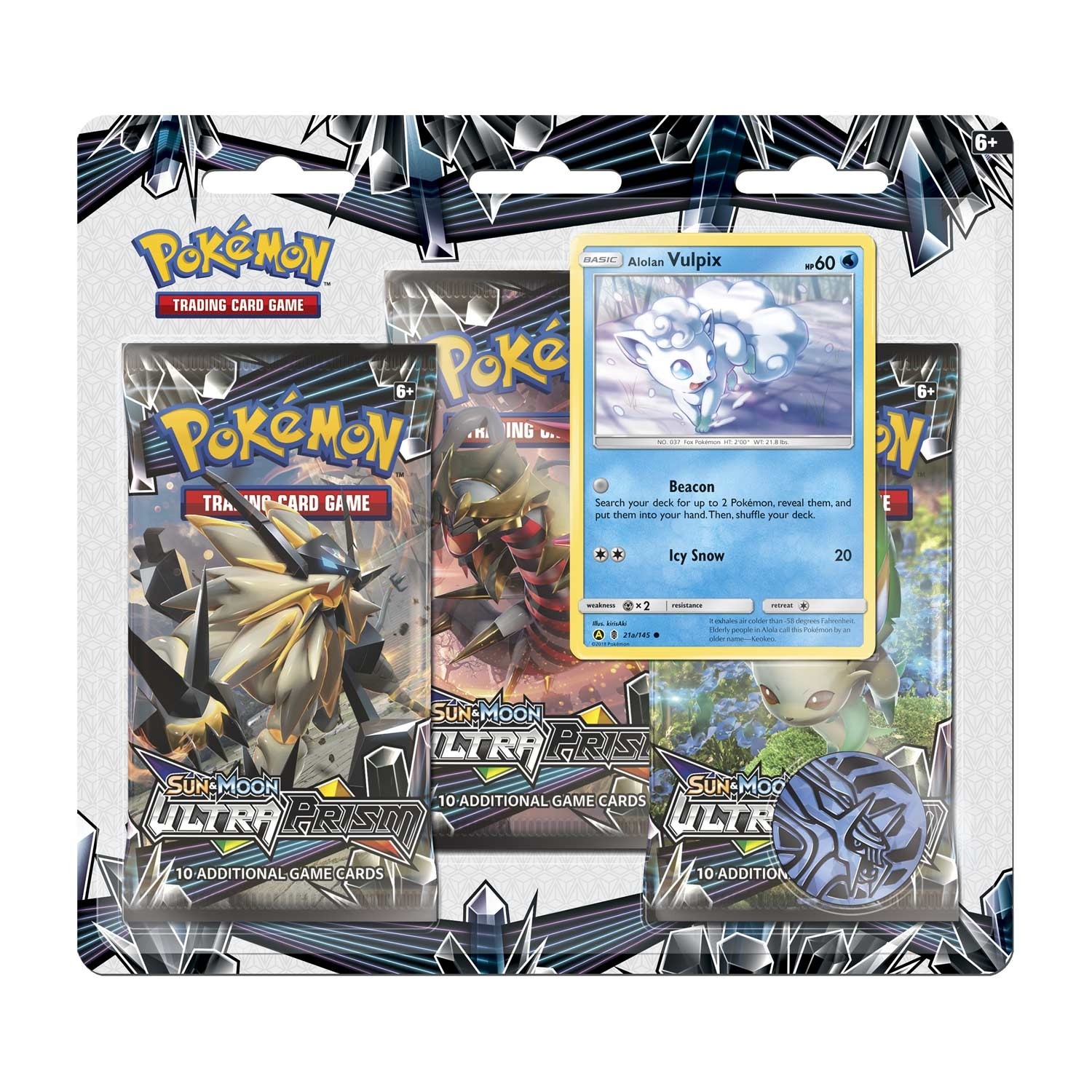Pokemon TCG Sun & Moon #5 Ultra Prism 3 Booster Packs, Coin & Alolan Vulpix Promo Card