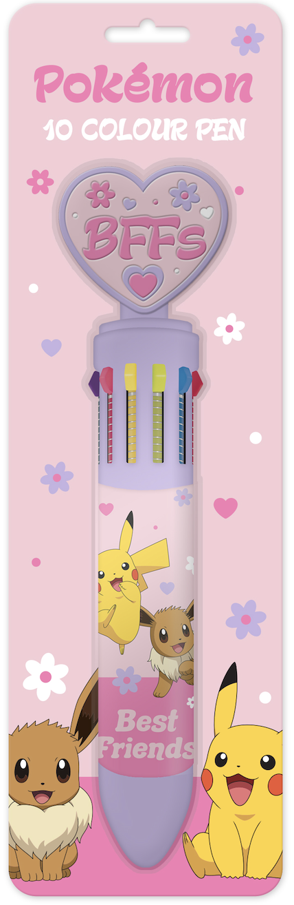 Pokemon Besties 10 Colour Pikachu & Eevee Heart Pen