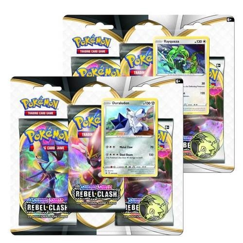 Pokemon TCG Sword and Shield Rebel Clash Blister Booster 3x Pack Rayquaza NEW 