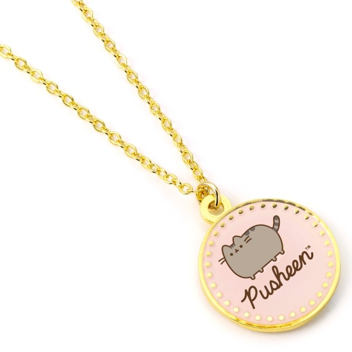 Pusheen Pink Enamel Disc Necklace - Gold