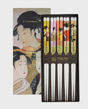 Chopstick Set/5 Geisha Giftbox White