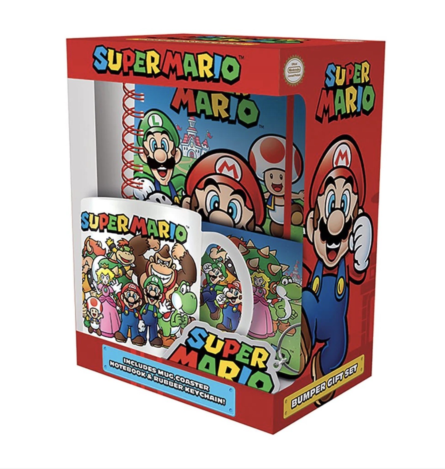 Super Mario - Mug + Coaster + Keychain & Notebook Gift Set - Mario
