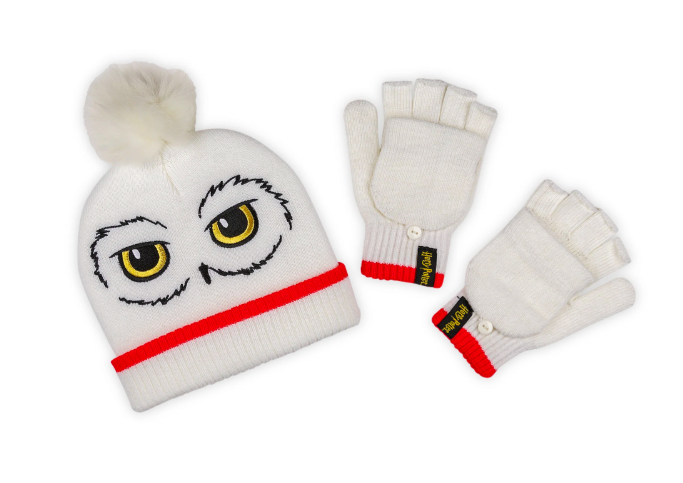 Harry Potter Hedwig Adults Pom Pom Beanie & Glove Set