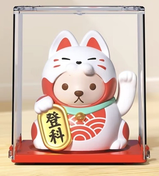 Lucky Cat - Waving Solar Maneki Neko Decoration - Kawaii Solar Cat White/Red 5.8 x 5 x 6.5 cm