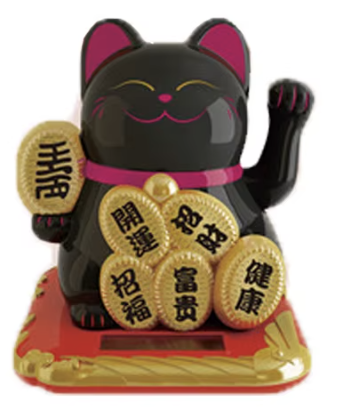 Japanese Solar Waving Lucky Cat Maneki Neko 3.5 inches Black