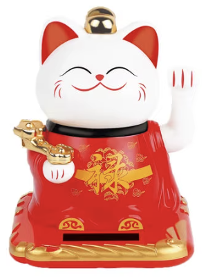 Lucky Cat Waving Arm Solar Powered 3.5 Inches Red