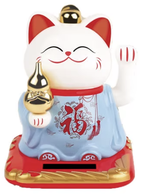 Lucky Cat Waving Arm Solar Powered 3.5 Inches Blue
