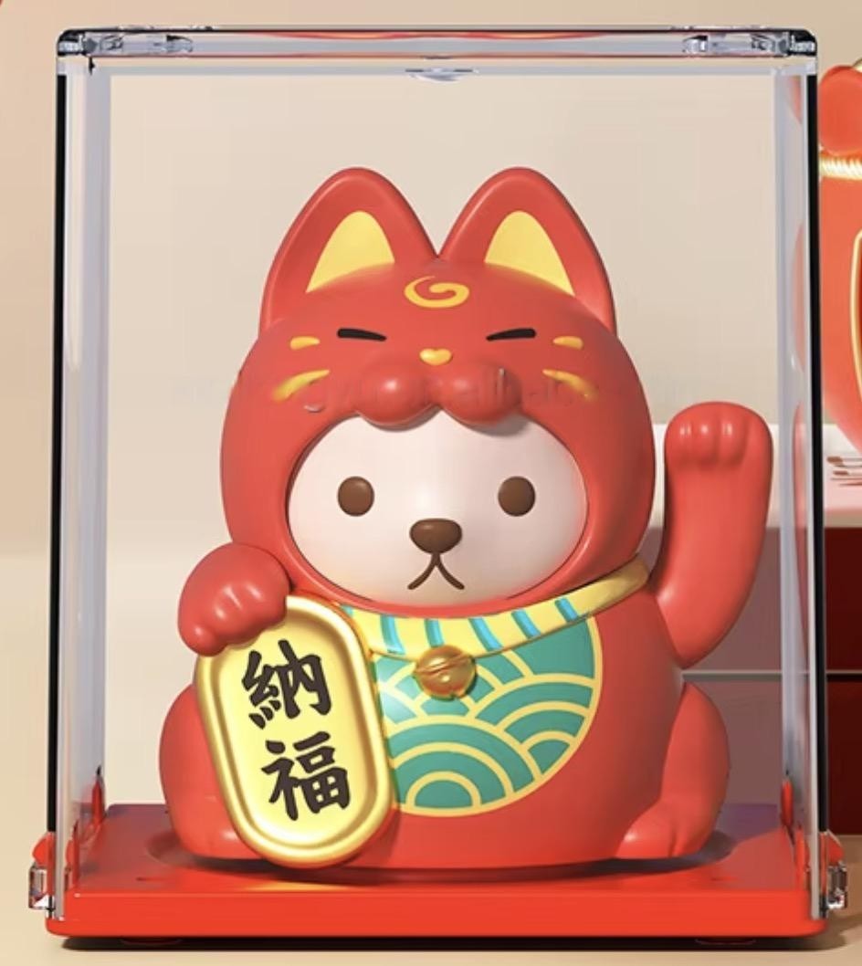 Lucky Cat - Waving Solar Maneki Neko Decoration - Kawaii Solar Cat Red 5.8 x 5 x 6.5 cm
