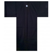Mens Polyester Kimono - Japanese Crest “AOI” - Black 